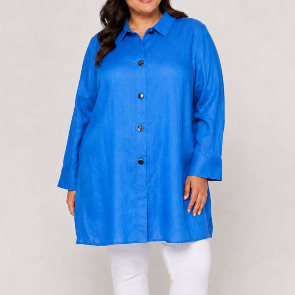 NWT Caroline Rose Tissue Linen Boyfriend Tunic Shirt 1X Lagenlook Boho USA Made